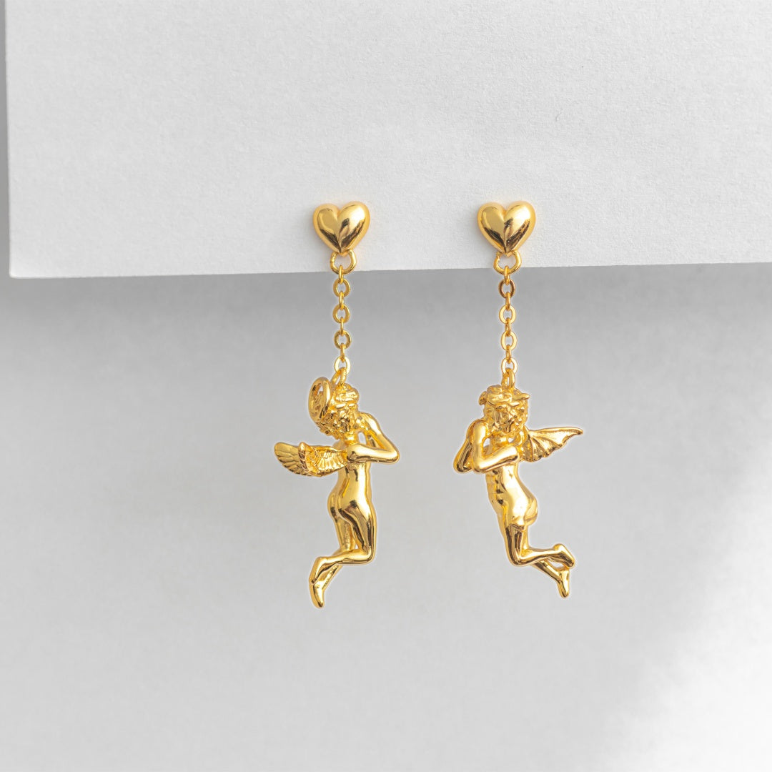 Angel and Devil Drop Earrings, Adorable Cherub Demon Earrings, Asymmetry Earrings, Vintage Style Dainty Earrings