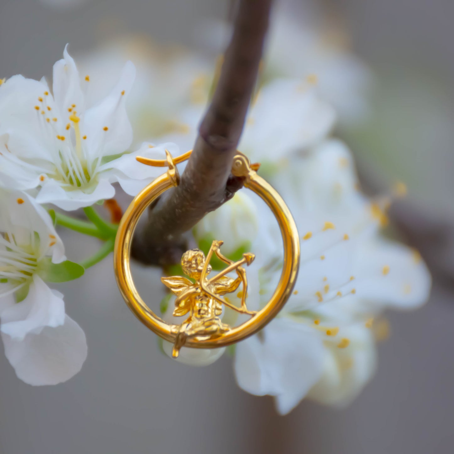 Adorable Cupid Mismatch Hoop Earrings, Ancient Greek Myth Characters: Eros and Anteros.