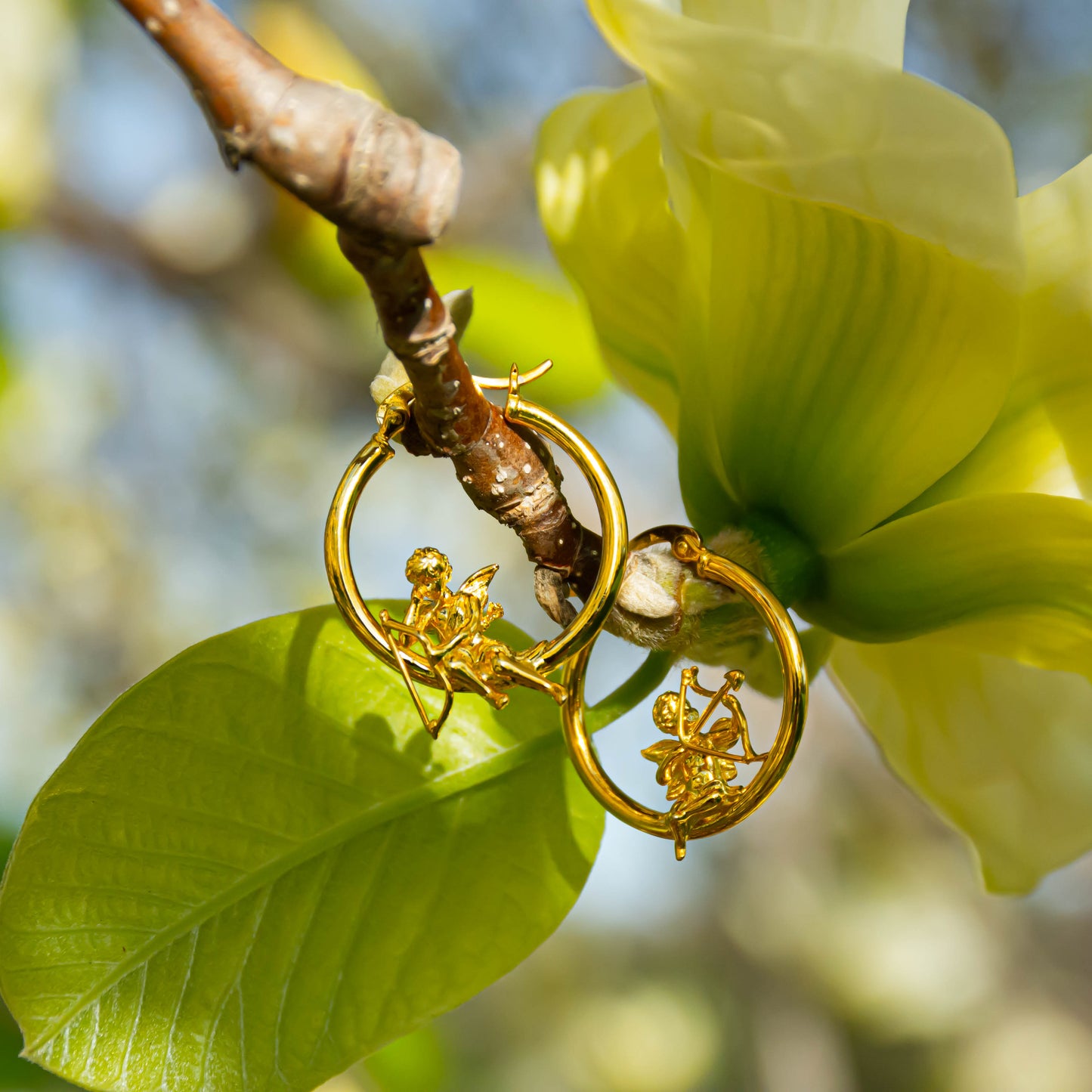 Adorable Cupid Mismatch Hoop Earrings, Ancient Greek Myth Characters: Eros and Anteros.