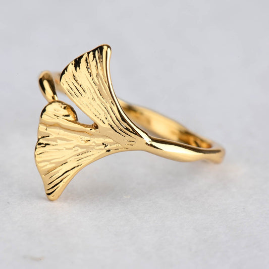 Gold Ginkgo Leaf Ring | Nature-Inspired Jewelry