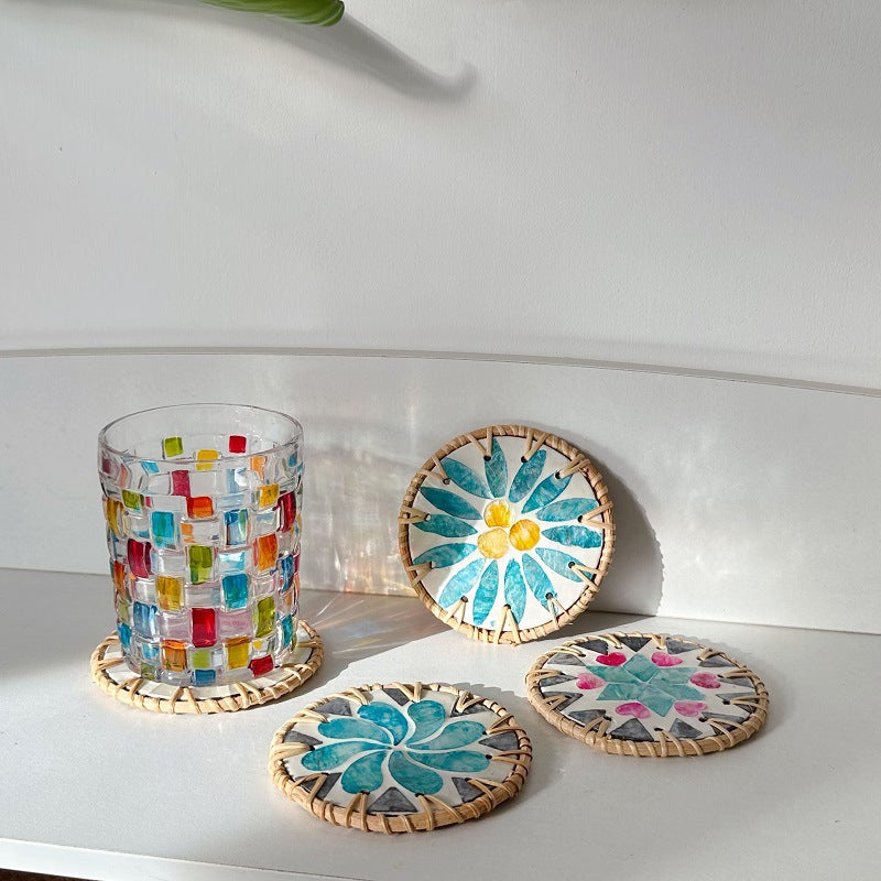 Handmade Round Tile Coaster - A Splash of Art for Your Table