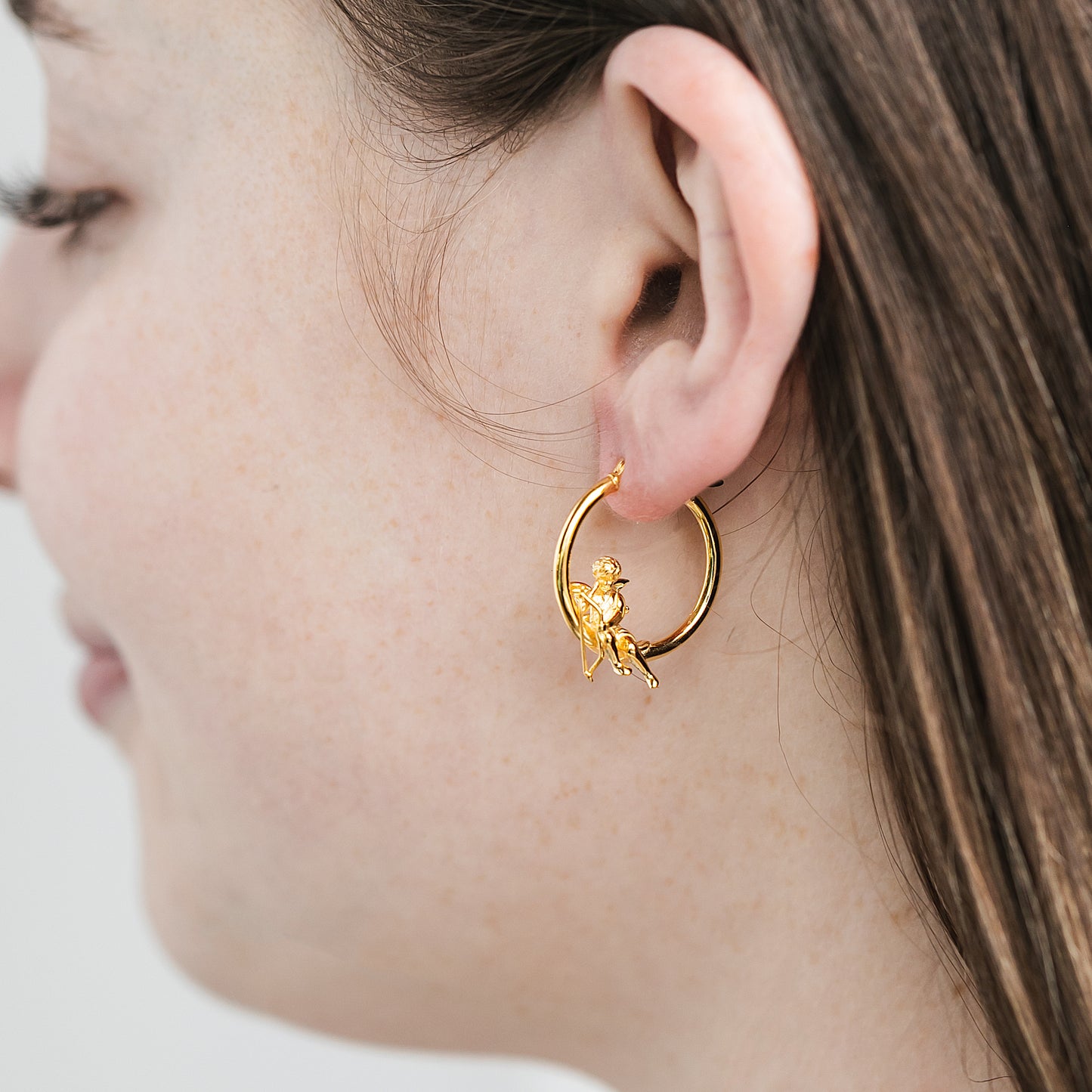 Adorable Cupid Mismatch Hoop Earrings, Ancient Greek Myth Characters: Eros and Anteros.