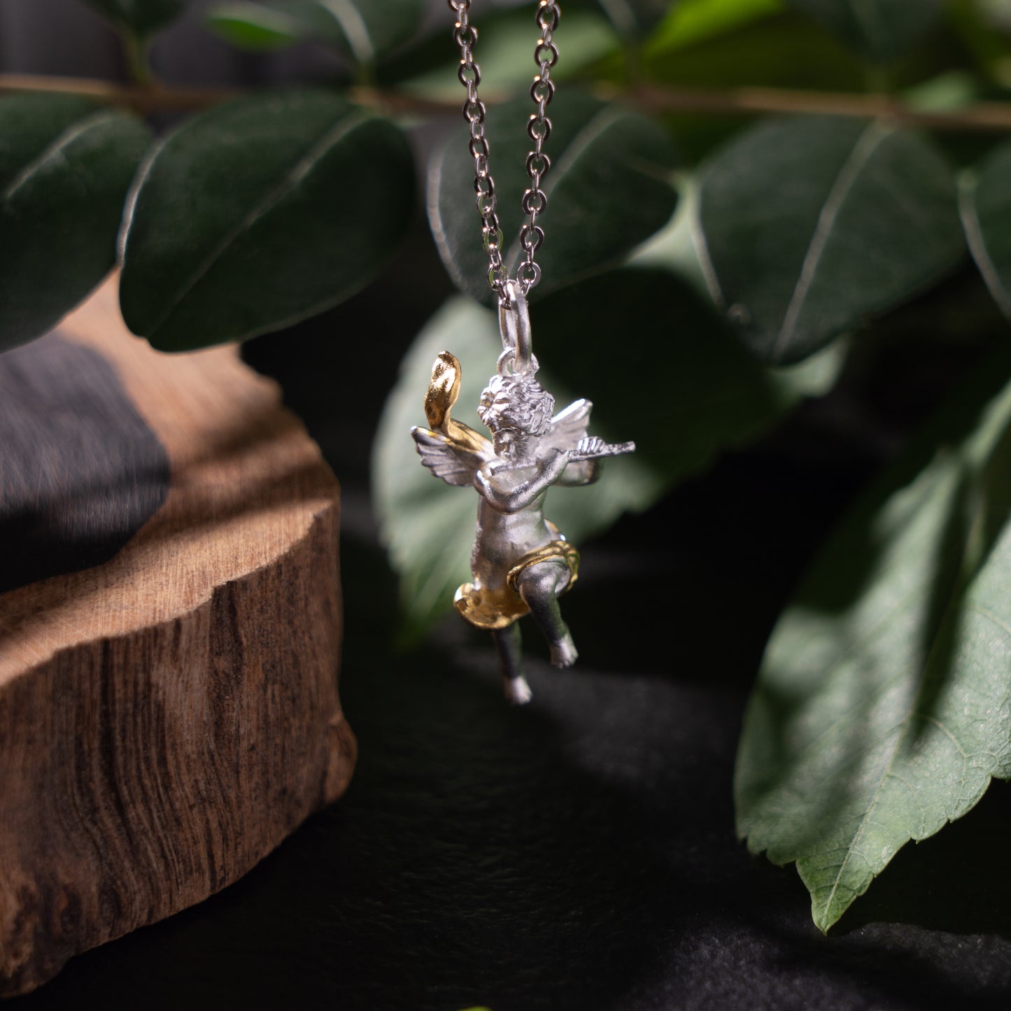 Flying Flute Angel Pendant, Sterling Silver Cherub Pendant, Boho Necklace, Musical Necklace